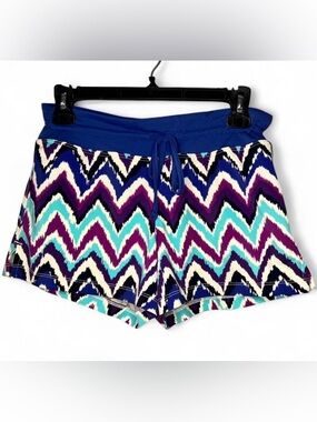 Athleta Blue Chevron Athletic Shorts with Teal & Purple Accents